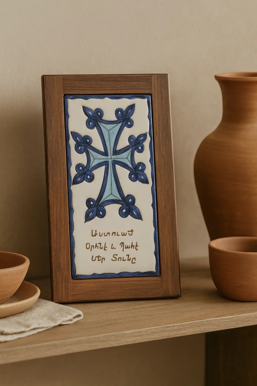 Armenian Blessed Cross – Hand-Painted in Blue