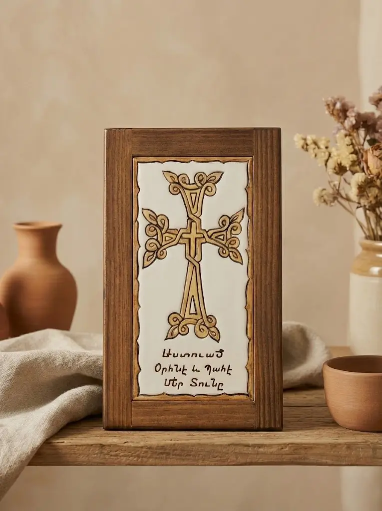 Armenian Blessed Cross – Hand-Painted in Golden
